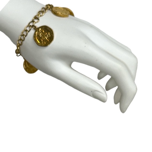 Gold Tone Coin Charm Bracelet Chunky Napoleon Queen Elizabeth United States 7.5" - Picture 7 of 16